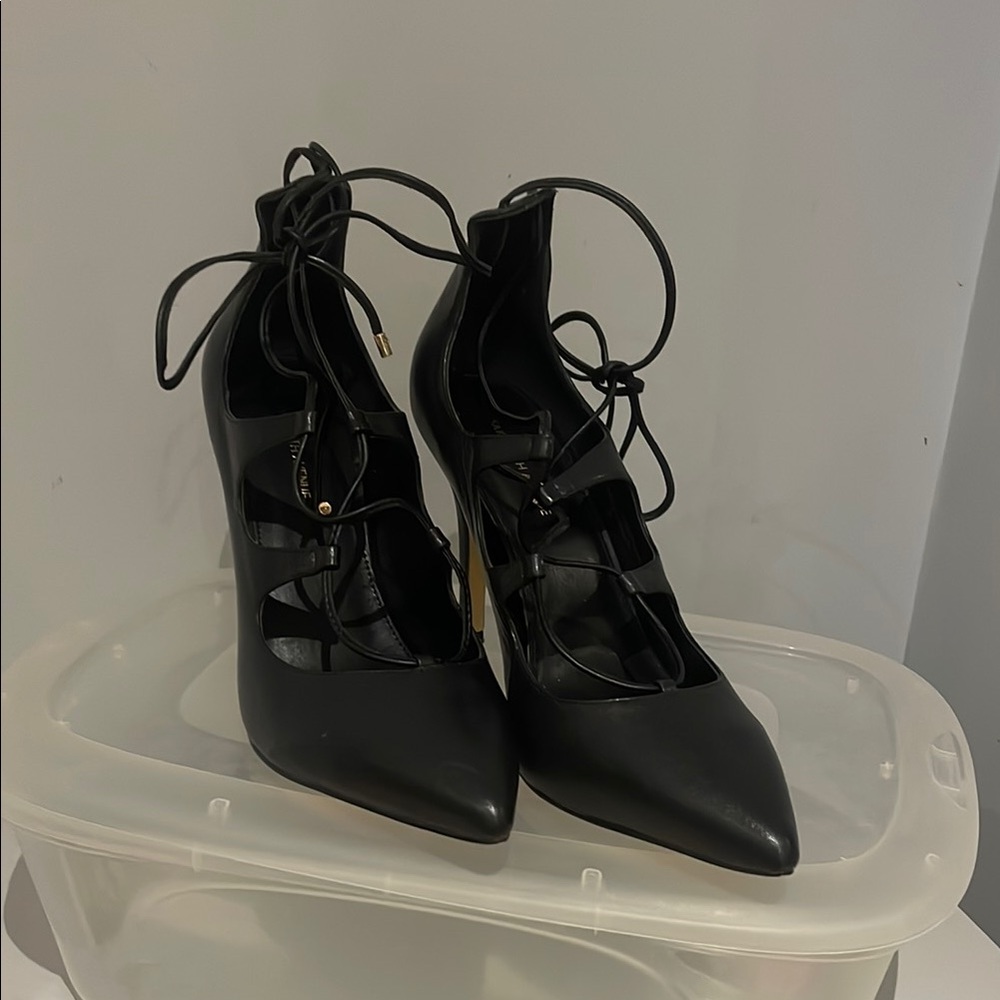 Saks Fifth Avenue Black Lace-Up Women's Heels - Size 8.5